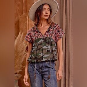 Savanna Jane Olive Green & Cream Label Detail Top Small